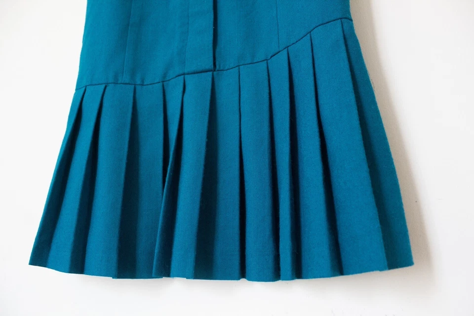 Leslie Fay Petite Collections | Vestido Vintage Anos 80 Manga Curta Azul-petróleo | Tamanho 4P - Imagem 4 de 4