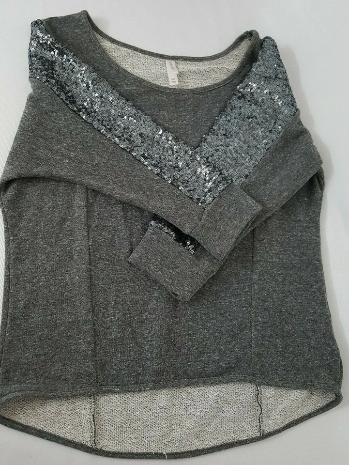 Xhilaration Топ женщин маленький Athleisure серый блестками рукав толстовка гламур работы - Изображение 2 из 4