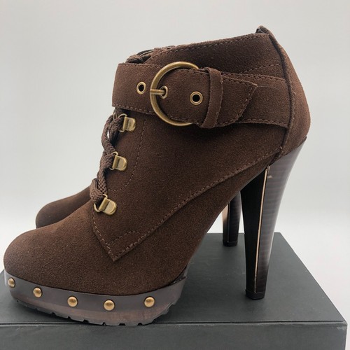 Colin Stuart heeled Booties Women's Size 8 Brown Suede Adjustable buckle - Picture 5 of 10