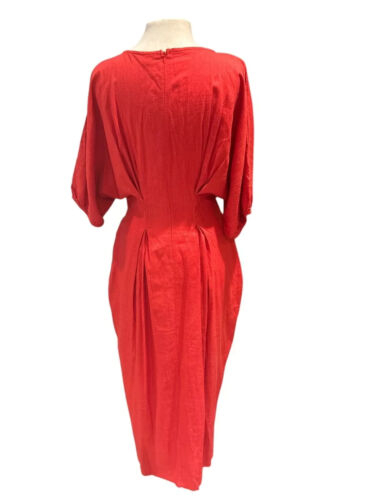 UOOZEE Linen Blend Midi Dress With Dolman Sleeves & Pleated Waist - Picture 3 of 4