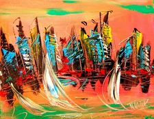 CITYSCAPE   Modern Abstract   Original Oil Painting  IMPRESSIONIST