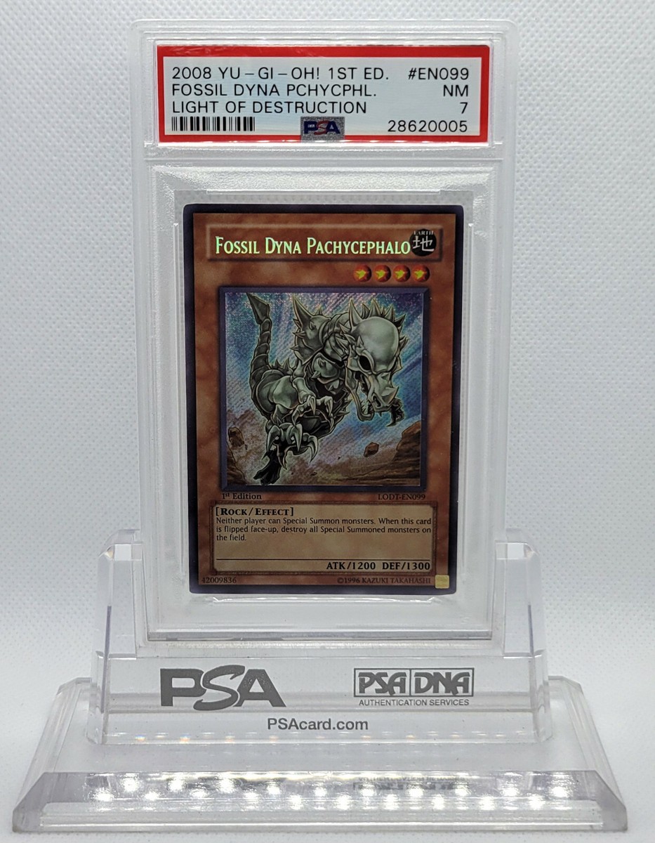 レアコイル　1999年　英語版　PSA4鑑定品 YUGIOH 1ST LODT-EN099 FOSSIL DYNA PACHYCEPHALO SECRET RARE HOLO