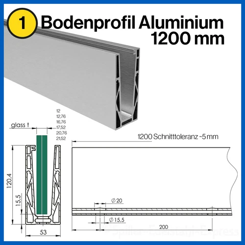 Bodenprofil Eco Ganzglasgeländer Glasgeländer Geländer Glas Alu 1,0kN Aufgesetzt - Bild 11 von 54