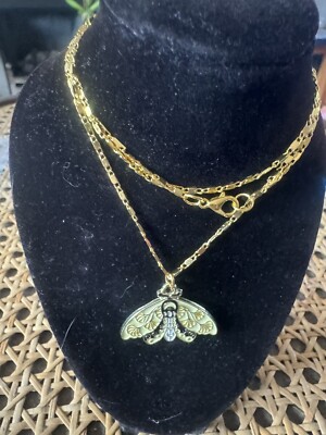 24  Gold Plated Fancy Link Chain With Enamelled Moth Pendant