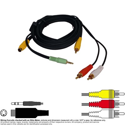 Cable S Video TV Mini Din MD 4 Pin 3.5mm Stereo RCA AV Composite   6FT C2G 27991