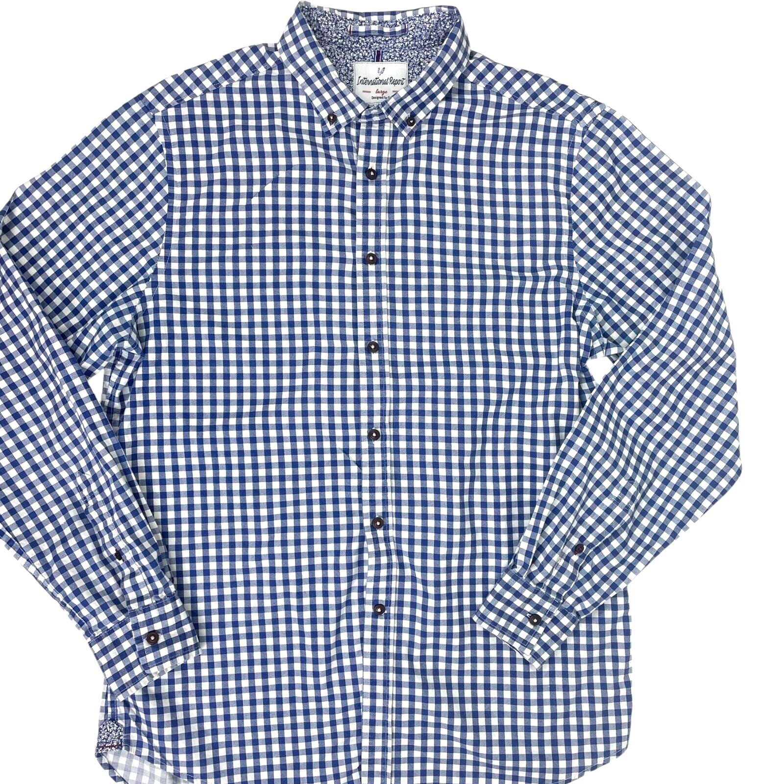 International Report Blue Gingham Button Shirt Fl… - image 1