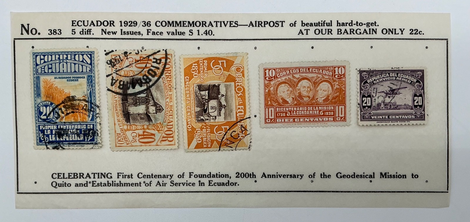 1929-1936 Ecuador Commemorative Airpost Stamp Set