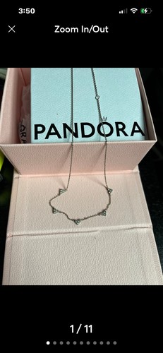 Pandora Triple Stone Heart Station Sterling Silver Necklace New In Box