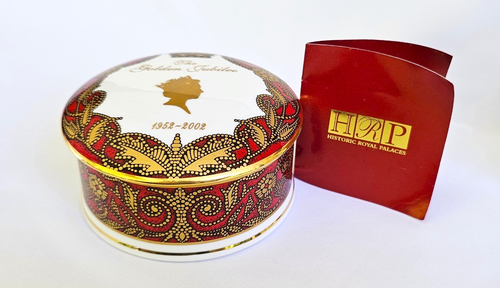 Tromba di Stato Giubileo d'Oro Regina Elisabetta II Trinket Box Piatto Caramelle 2002 HRP - Foto 2 di 6