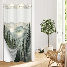 Green Forest Hookless Shower Curtain with Liner, 36x74 in, Narrow Stall