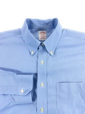 Brooks Brothers Men Madison Non-Iron Button Down Blue Check Dress Shirt 16.5-34