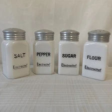 Electrochef Milk Glass Shaker Salt Pepper Sugar Flour Set of 4 Range Size VTG