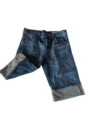 Zara Capri Short Jeans Womens 6 Blue Medium Wash Cuffed Wide Leg Crop High-Rise