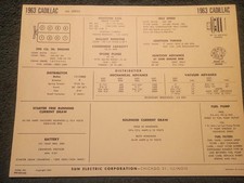 1963 Cadillac 390 V-8 Engine Sun Tune-up Chart Useful Item