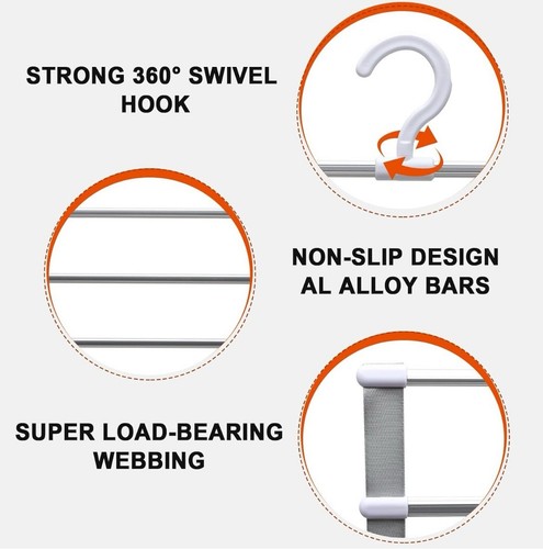 2 Pack Alloy Closet-Organizer-Pants-Hangers,Folding Non-Slip-and-Storage - Picture 2 of 5