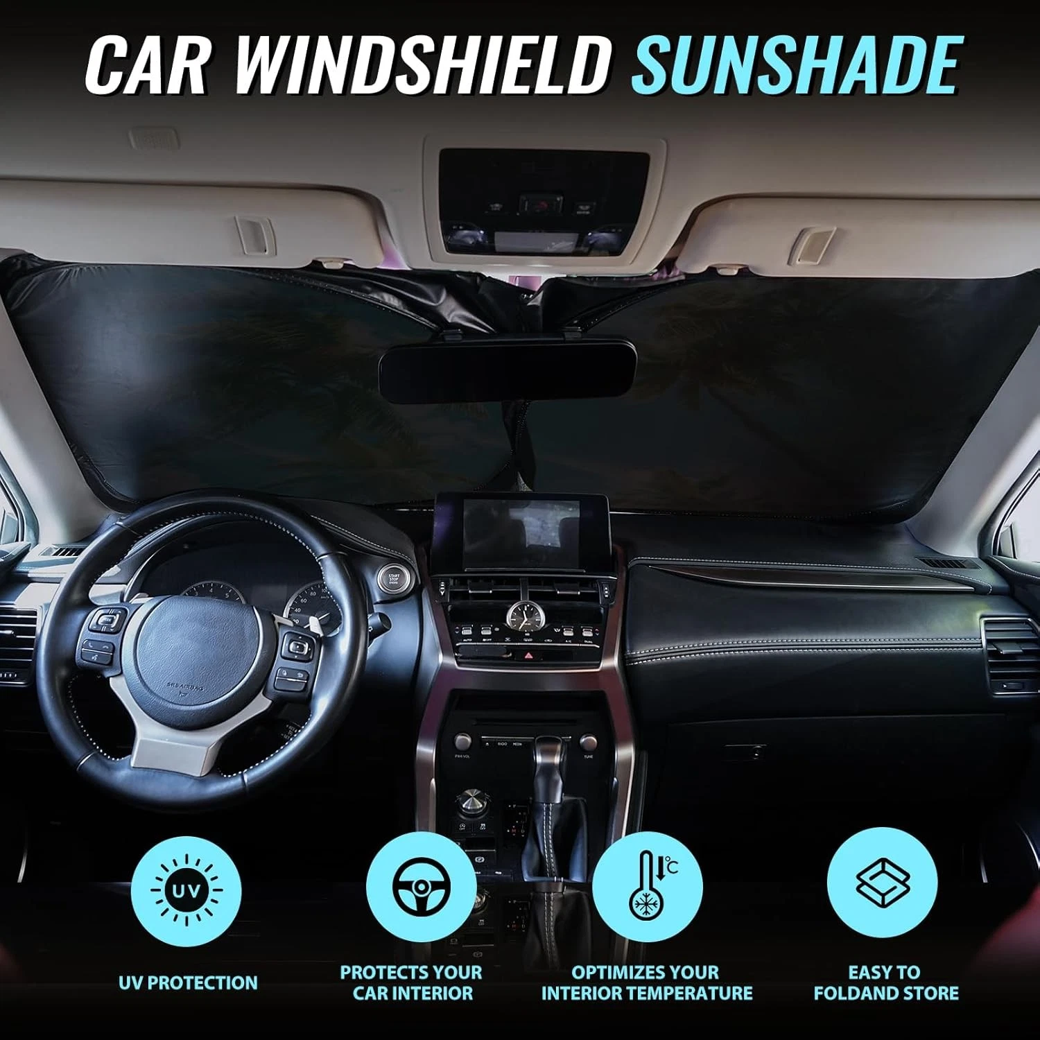 Windshield Sun Shade - Car for Blue - Coconut tree-sky