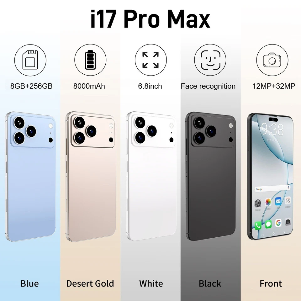 i17 Pro max Smartphone 6.8" HD Factory Unlocked Android 8+256GB 7800mAh Dual SIM - Image 2 of 4