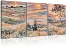 Boho Mountain Scenery Canvas Wall Art Fall Sunset Pictures Wall Decor Waterco...