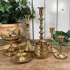 Lot of 7 Vintage Brass Candlesticks Candle Ho...