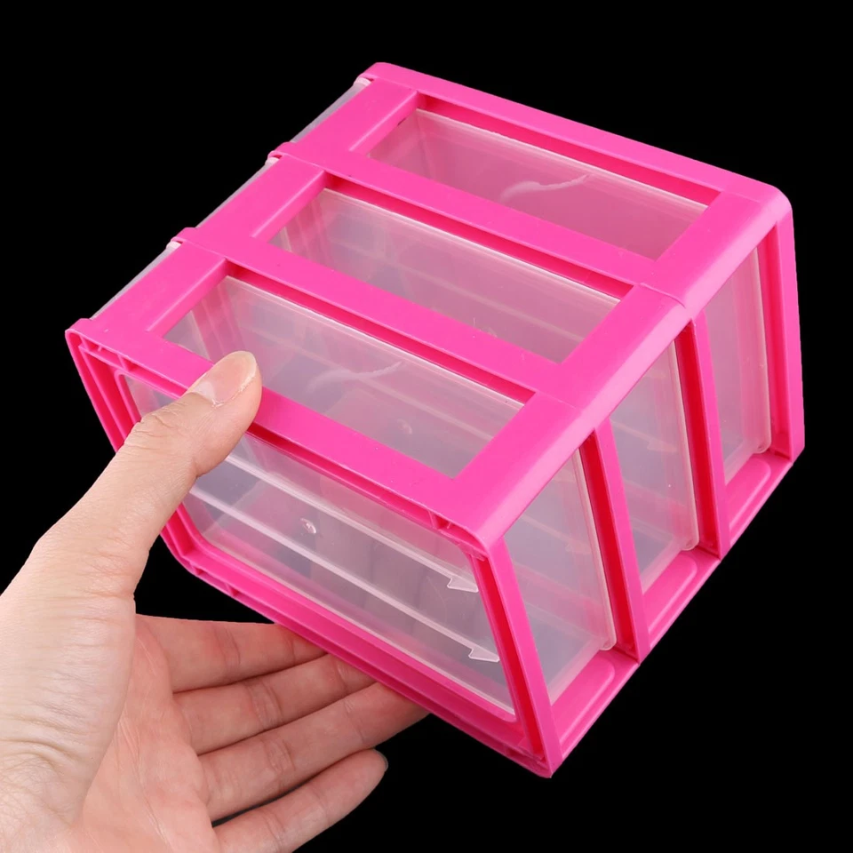 Dresser Plastic 3 Layers Trinket Cosmetic Holder Desk Storage Box Fuchsia Foto 4 de 4
