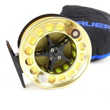Bauer LOHR Fly Fishing Reel. Gold & Black. Made in USA. W/ Pouch.