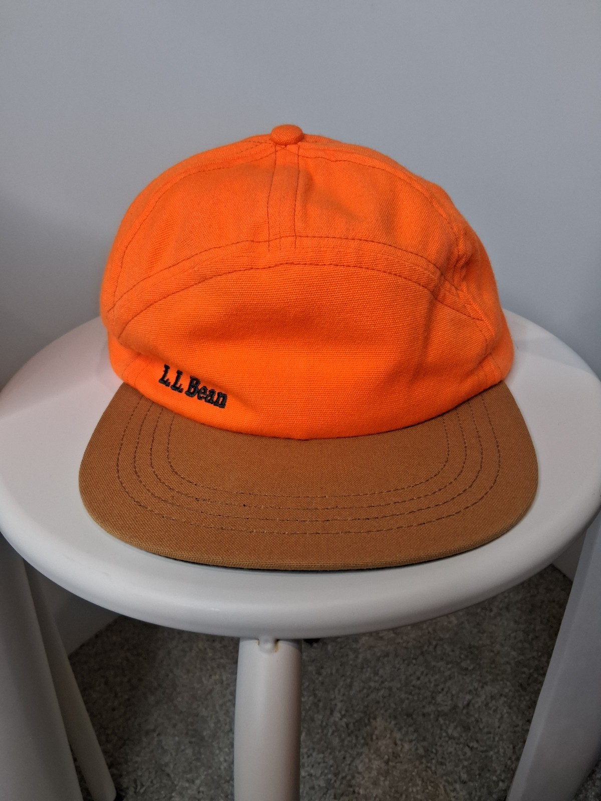 Vintage Ll Bean Logo Hat Cap Adjustable Strap Orange Hunting Freeport Maine Usa