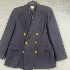 Talbots Navy Blue 100% Wool Double Breasted Blazer Gold Crest Buttons Size 18