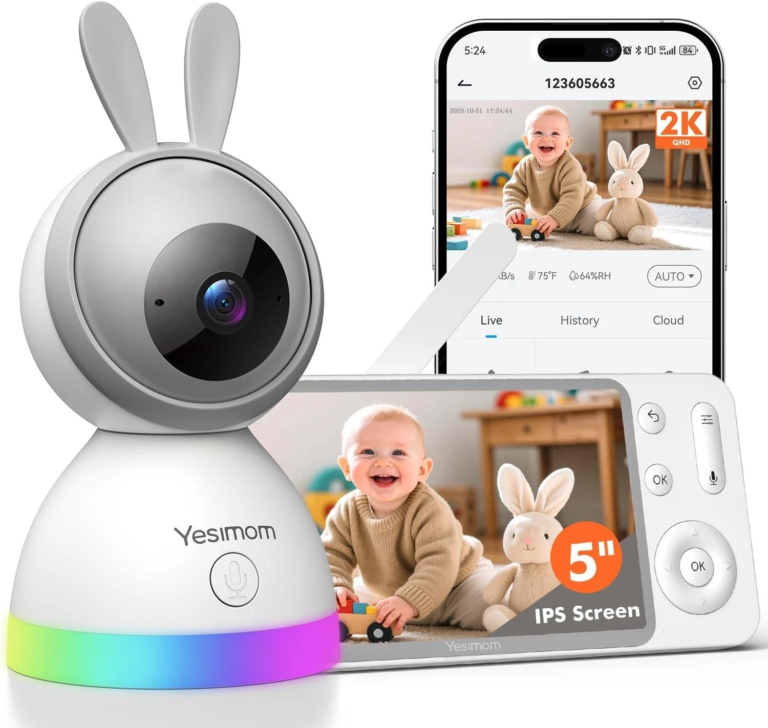2K WiFi Baby Monitor with App & 5" Screen, 3MP Camera No Red Light Night Vision,
Opens in a new wind