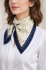 Vintage Echo Silk Blend Scarf Multicolor Heart Print Navy Border 21  Japan SEE