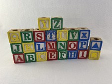 Vintage Wooden Alphabet Blocks Lot 25 ABC Letters Shapes Painted Wood