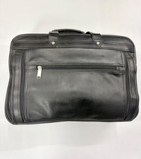 Black Genuine Leather Multi Compartment Briefcase Travel Portfolio Bag