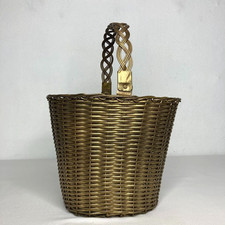 Rare Find VTG Solid Brass Basket 6.5" tall w/adjustable handle India woven