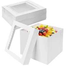 12pcs Cake Boxes 10x10x8 Inches Tall Cake Carriers with Window Square Bakery ...