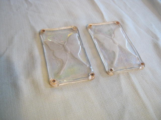 2 Vintage Iridescent Glass Butterfly Panels, Farmhouse Cottage Garden Decor