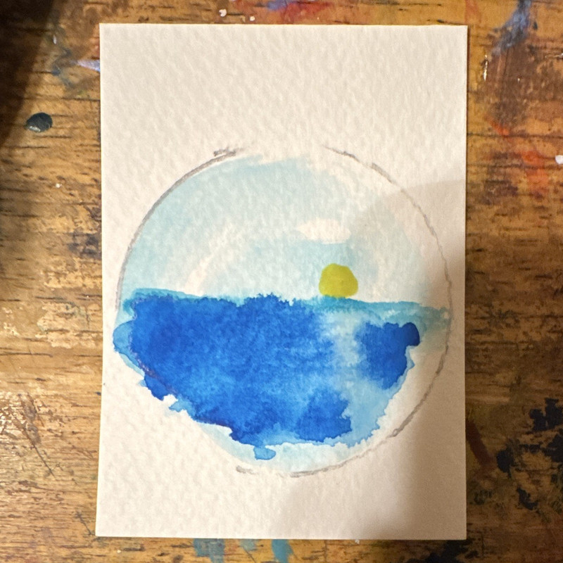 Abstract Watercolor Seascape Sunset Painting on Paper, Unframed Single Aceo 