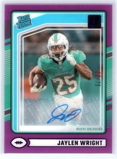 Jaylen Wright 2024 Clearly Donruss Rated Rookie Purple Auto SP! 23/75! Dolphins