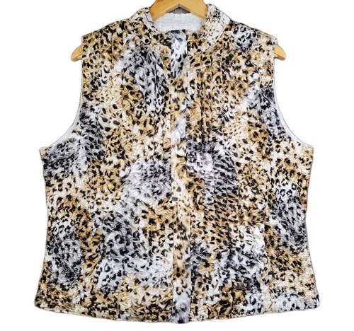 RUBY RD. Vest Women's XL Animal Print Full Zip Sleeveless Textured Crinkled Top 