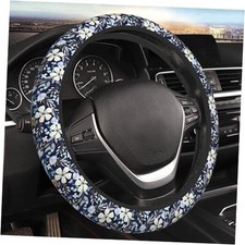 Steering Wheel Cover Car Interior Universal Fit Vintage Blue Flowers 013