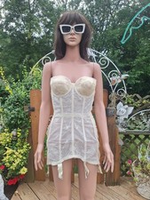 True VTG Mid-century 1950s Warners Merry Widow Ivory Lace Bustier Corset Garter