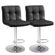 PU Leather Bar Stools Set of 2 Counter Height Chairs w/Back Metal Frame