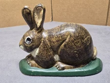 Vintage Cast Iron Rabbit Bunnie Door Stop Hand Painted Heavyweight