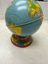 Vintage 1960s Ohio Art Tin World Globe Bank. Seasons, Months,  Zodiacs On Base