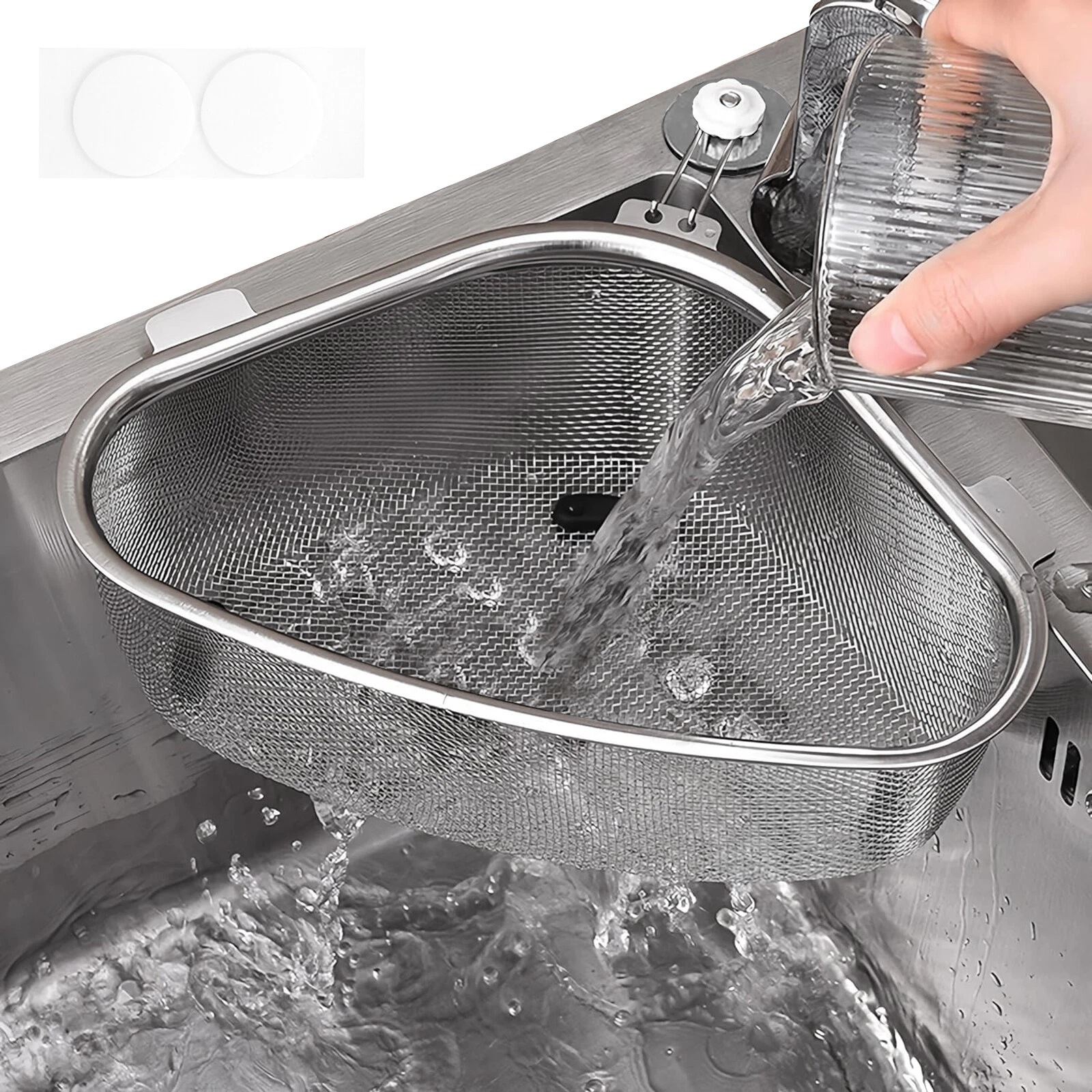 Stainless Steel Sink Strainer Basket, Triangle Drain Rack, Kitchen Filter