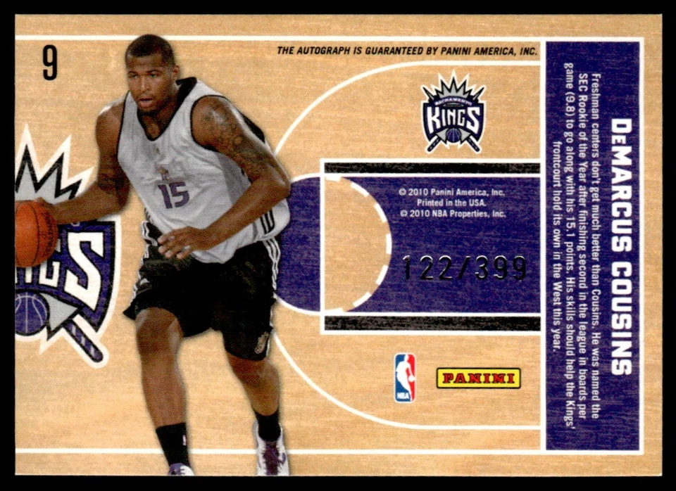 2010-11 Panini Threads Wood On Card Demarcus Cousins Rookie Auto 122/399 - Image 2 of 2