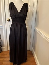 NWT Old Navy Waist-Defined Tie-Back Sleeveless Satin Maxi Dress Black Medium