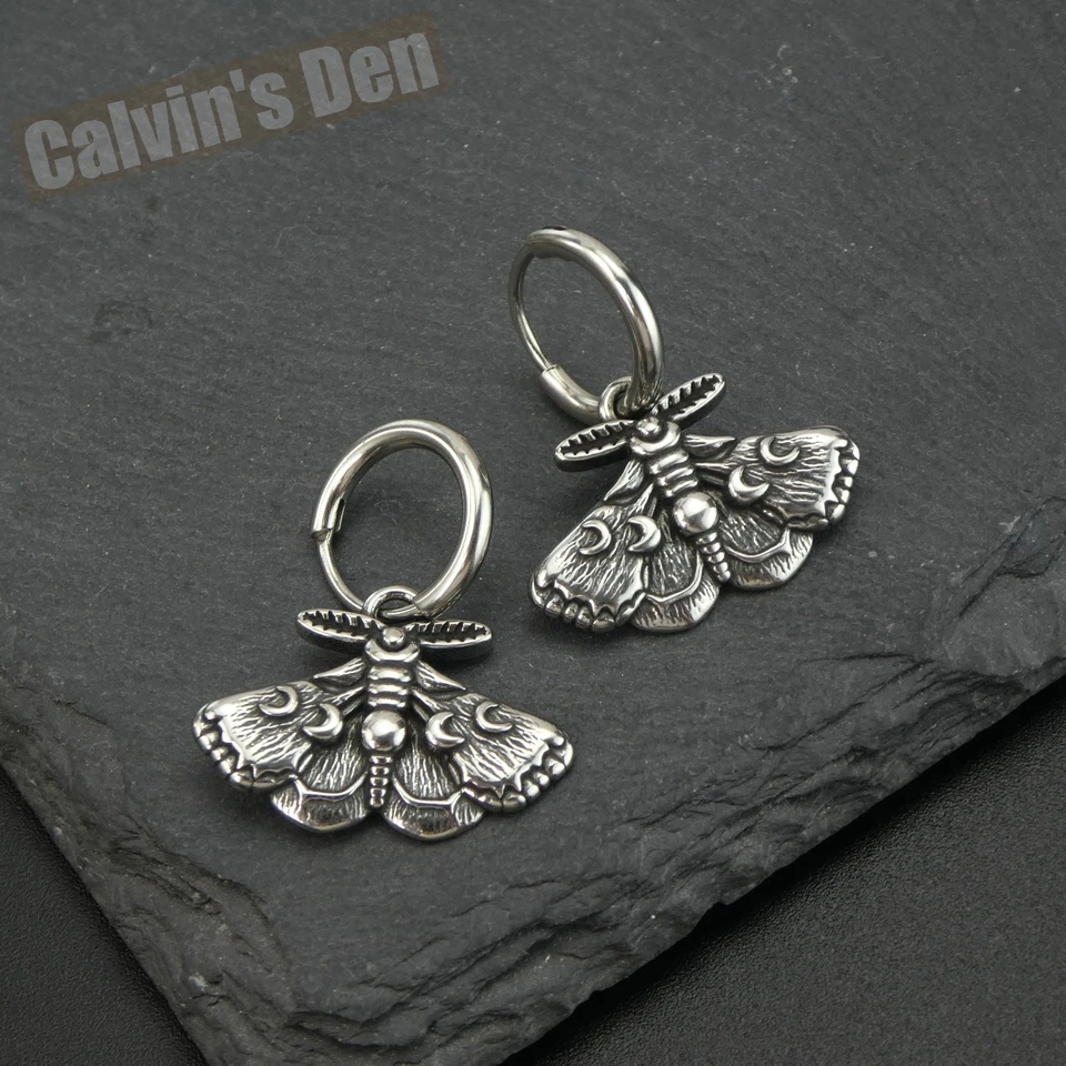 Pendientes polilla fase lunar de acero inoxidable diversión gótica Foto 3 de 4