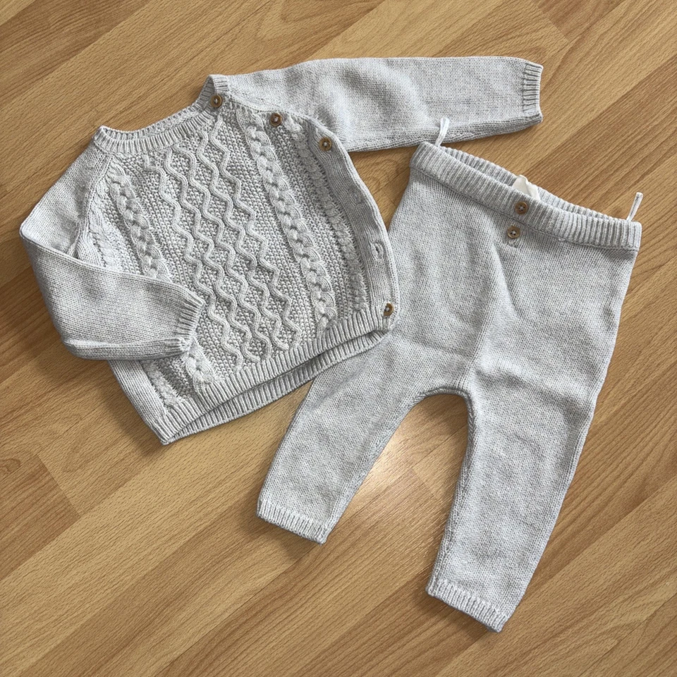 C&A Strickset Set Hose Pullover Gr. 68 grau Warm Pulli Baby Wickelpulli Winter  - Bild 2 von 4