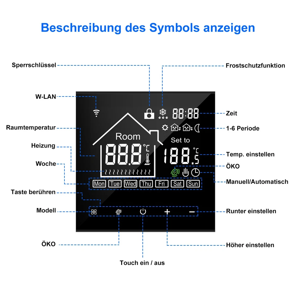 WiFi Thermostat Digital WLAN Raumthermostat Touch Fußbodenheizung Programmierbar - Bild 4 von 4