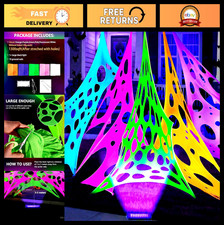 Giant Glow in the Dark Spider Web Halloween Decor - 1300 Sqft, 5 Colors, Black L