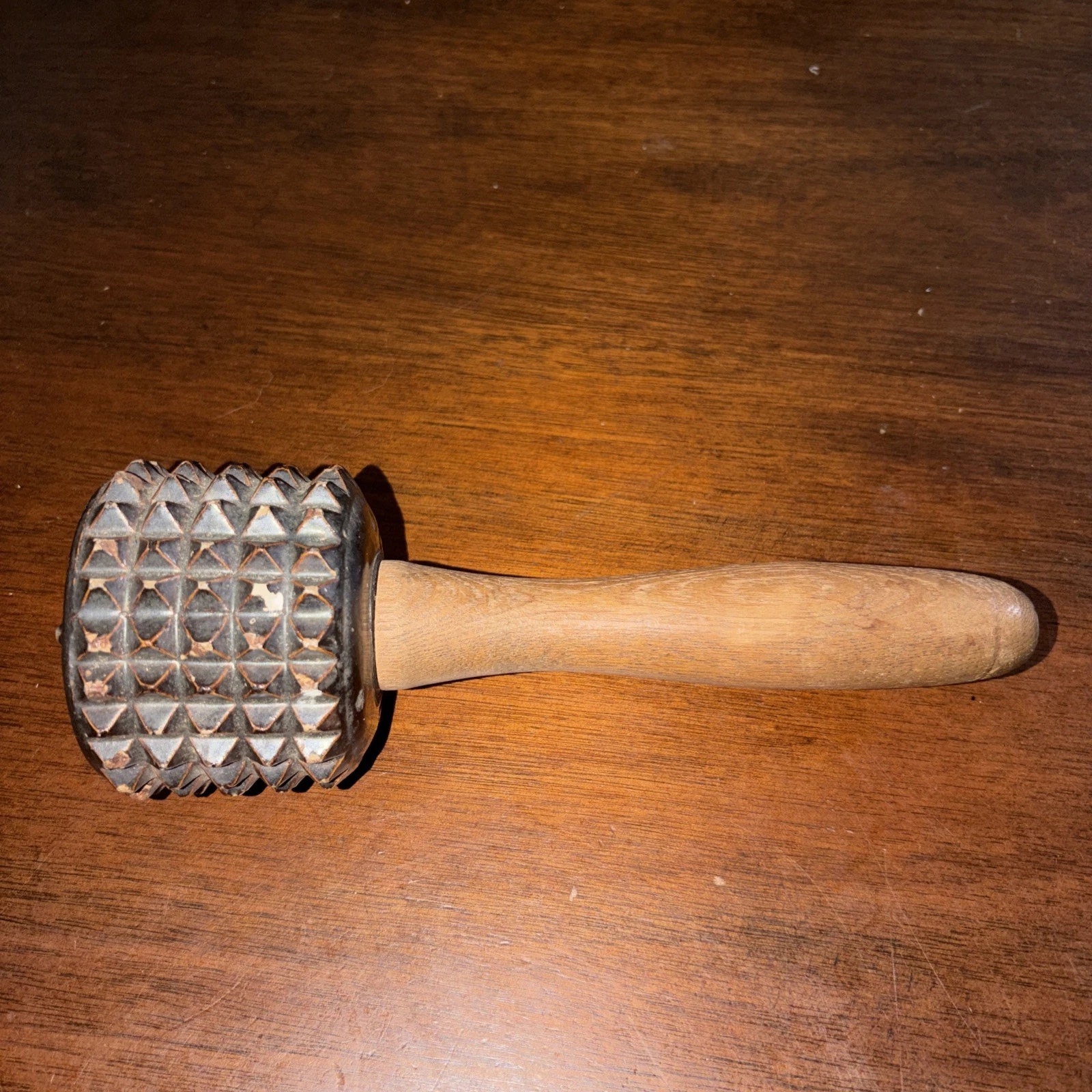 Antique? 1877 Meat Tenderizer, ceramic, wood handle, patented on Christmas?
